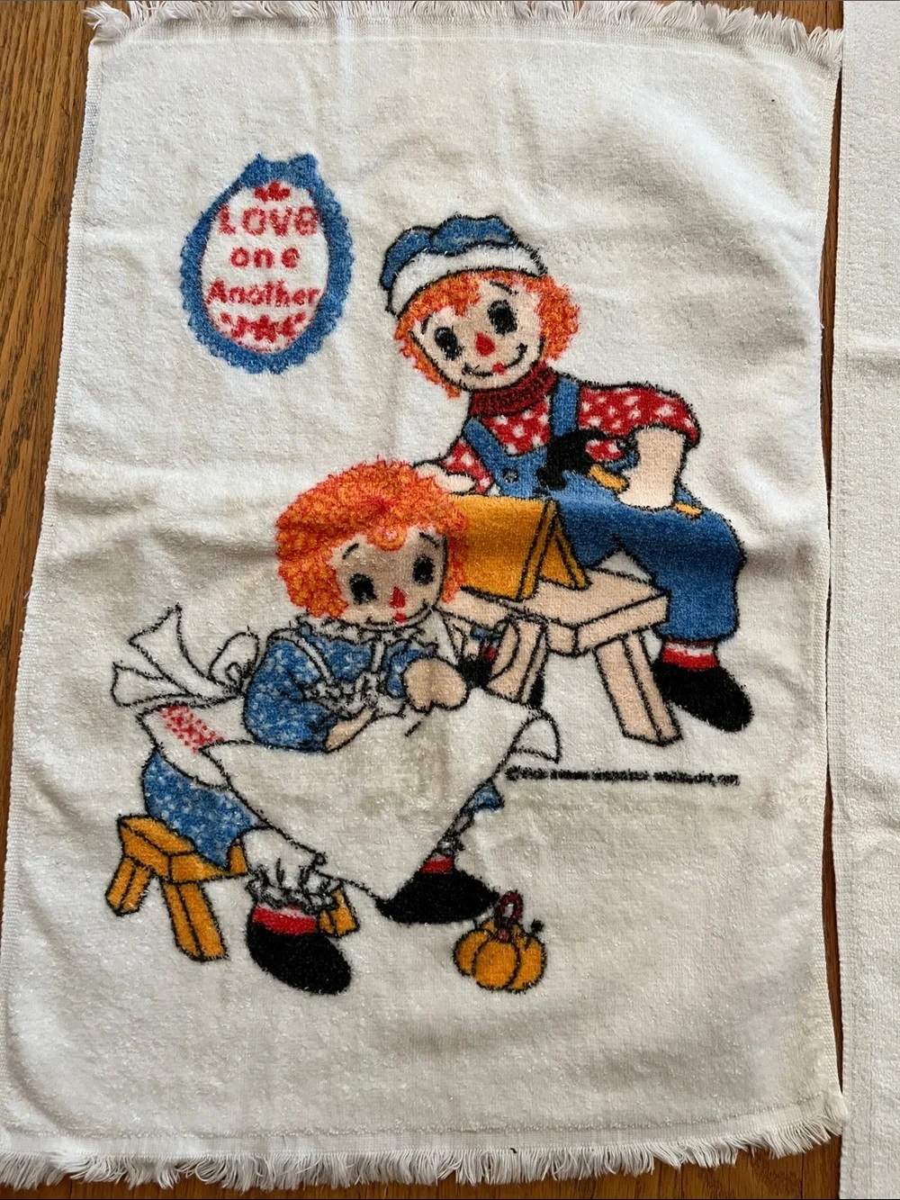 Vtg Raggedy Ann & Andy Bath & Hand Towel Home Sweet Home Bobbs Merrill MCM *READ